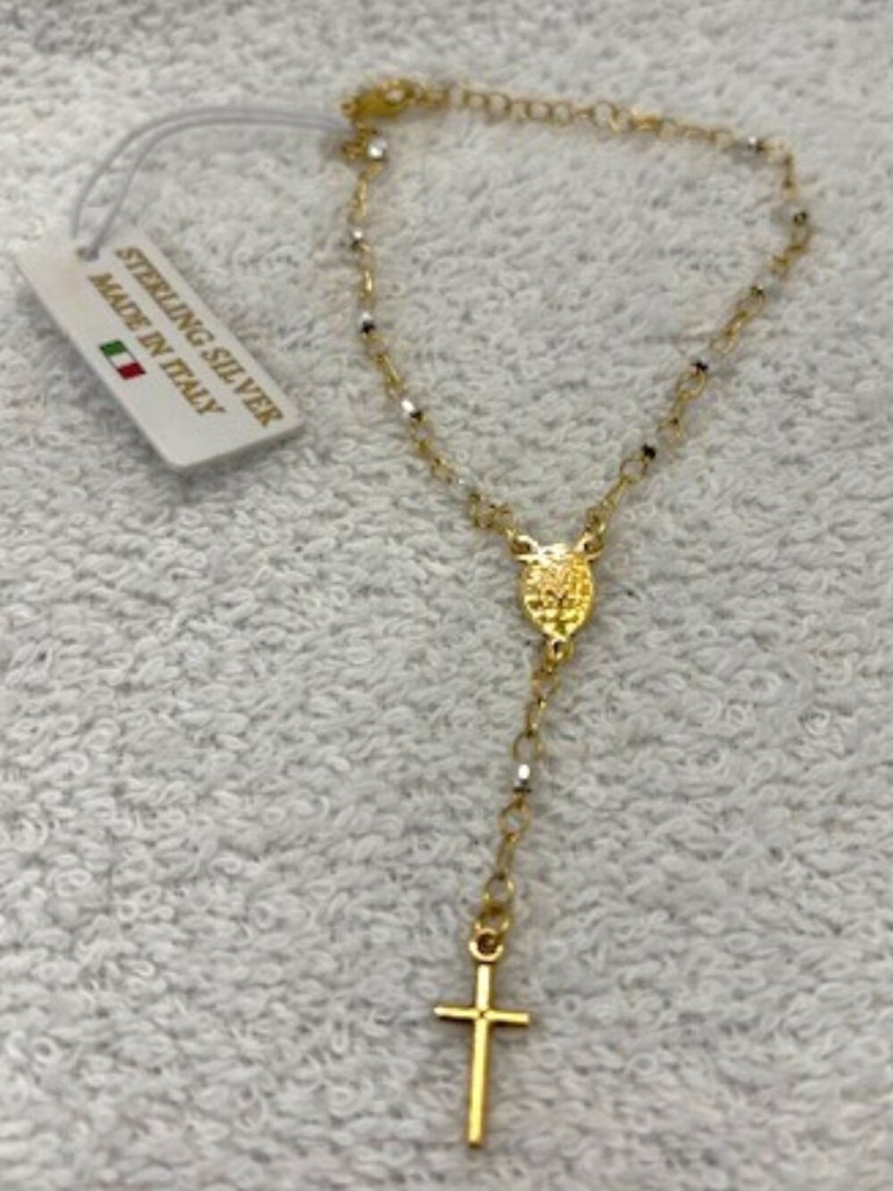 Sterling Silver Rosary bracelet with faceted beads and cross. Made in Italy NWT